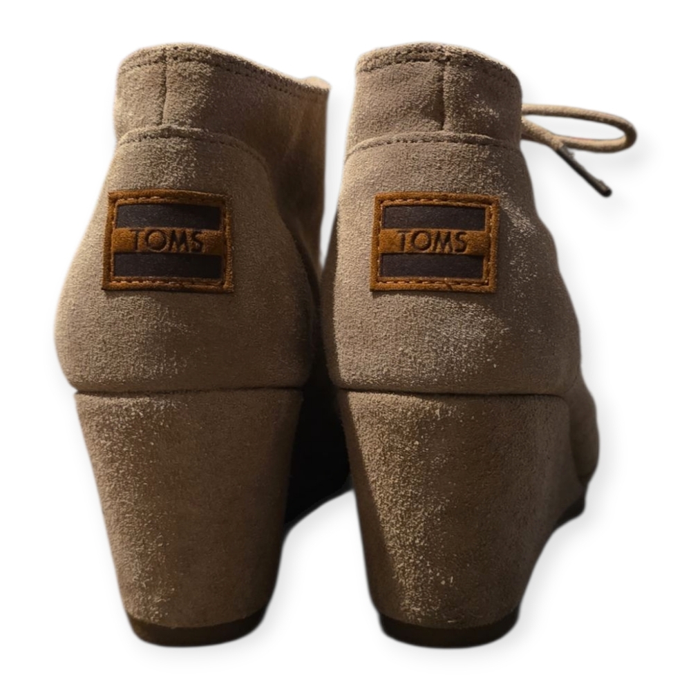 Toms Tan Leather Suede Wedge Booties Size 7 - Picture 4 of 9